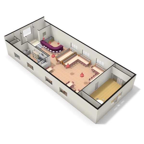 Verdieping - eetzaal en keuken